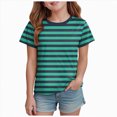 thumbnail image 1 of CAICJ98 Girls Striped Short Sleeve T Shirts Kids Toddler Summer Crewneck Shirts Tops Casual Tees Blouses (Dark Green,10-11 Years), 1 of 4