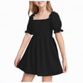 thumbnail image 1 of CAICJ98 Girls Summer Dress Ruffle Puff Sleeve Casual Dresses for Kids Square Neck Smocked Flowy Dress for Girls (9-10 Years,Black), 1 of 7