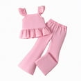 thumbnail image 1 of CAICJ98 Girls Summer Outfits Casual Soft Ruffle Sleeve Peplum Top & Wide Leg Pants Set Stylish Comfortable Kids Spring Clothes Set (Pink,13-14 Years), 1 of 4