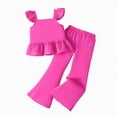 thumbnail image 1 of CAICJ98 Girls Summer Outfits Casual Soft Ruffle Sleeve Peplum Top & Wide Leg Pants Set Stylish Comfortable Kids Spring Clothes Set (Red,9-10 Years), 1 of 4