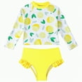 thumbnail image 1 of CAICJ98 Girls Swimsuit 2 Pieces Long Sleeve Rash Guard Set Bathing Suits for Toddler Girls Summer Swimwear (5-6 Years,Yellow), 1 of 7