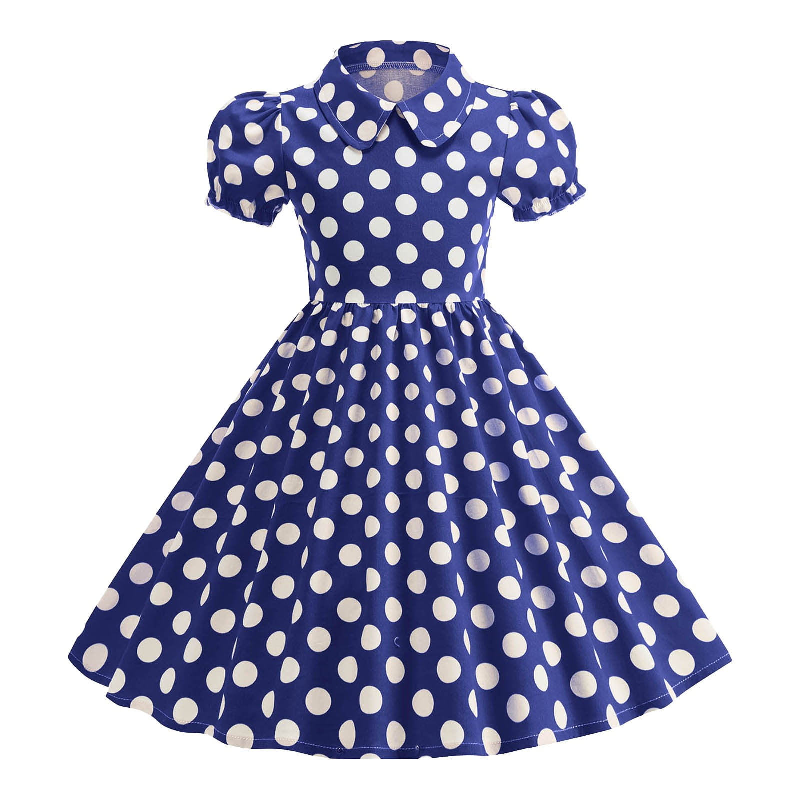 blue dresses under $50 Caicj98 Girls Vintage Dresses Kids Polka Dot 50's Dress Short Sleeve Turn-Down Collar Swing Dresses for Toddler Girls Party Dress Dark Blue,3-4 Years