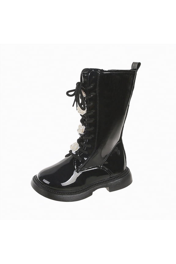 Girls Winter Boots Knee High Lace Up Side Zipper Mid Calf Combat Boots Sparkly Rainbow Winter Girls Horse Riding Boots (Toddler/Little Kid/Big Kid),8.5