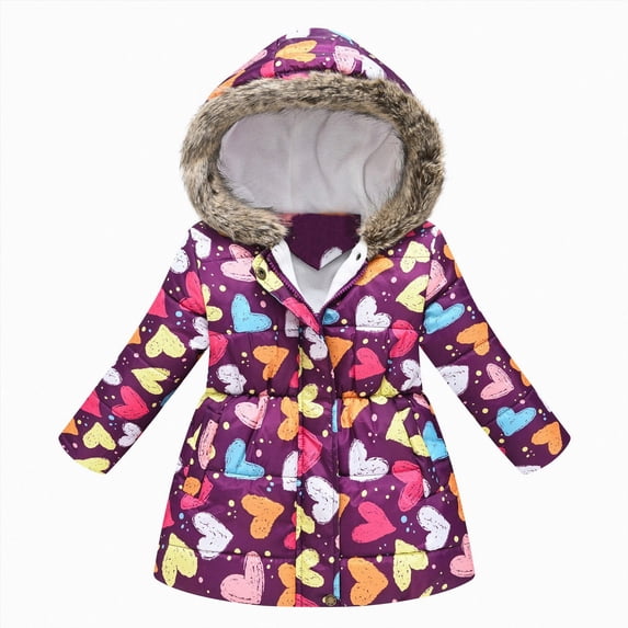 CAICJ98 Girls Winter Coats Hooded Jackets Kids Zipper Parka Warm Outwear (Dark Purple,2-3 Years)