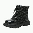 thumbnail image 1 of CAICJ98 Glitter Boots for Kids Girls Lace Up Waterproof Combat Shoes With Side Zipper Ankle Boots for Toddler Girls Black,1.5(Toddler/Little Kid/Big Kid), 1 of 6