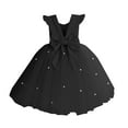 thumbnail image 1 of CAICJ98 Glossy Satin Flower Girl Dress V-Back Wedding Party Dresses for Toddler Girls Pearls First Communion Dresses with Bow Black,6-7 Years, 1 of 3