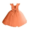 thumbnail image 1 of CAICJ98 Glossy Satin Flower Girl Dress V-Back Wedding Party Dresses for Toddler Girls Pearls First Communion Dresses with Bow Orange,3-4 Years, 1 of 3