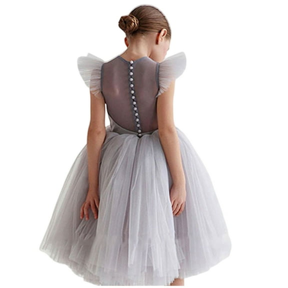 CAICJ98 Grils Princess Pageant Dresses Toddler Girl Wedding A-Line Straight Tulle Party Dress Flower Girl Dress Grey,5-6 Years