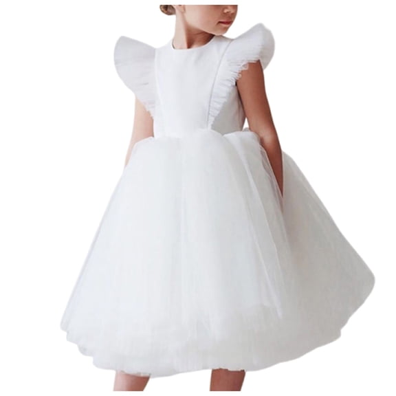 CAICJ98 Grils Princess Pageant Dresses Toddler Girl Wedding A-Line Straight Tulle Party Dress Flower Girl Dress White,18-24 Months