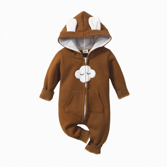 CAICJ98 Halloween Baby Clothes Infant Boys Girls Long Sleeve Winter Cartoon Moon Cloud Bear Ears Hooded (Brown,9-12 Months)