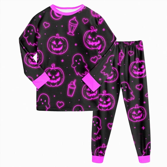 CAICJ98 Halloween Pajamas Girl Pumpkin Ghost Toddler Boy Pajamas Soft Cotton Pjs 2 Piece Set Kids Long Sleeve Sleepwear (5-6 Years,Hot Pink)
