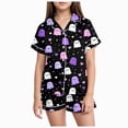 thumbnail image 1 of CAICJ98 Halloween Pajamas Girl Short Sleeve Button Down Pjs With Shorts Sleepwear Pumpkin Ghost Print Loungewear Pajamas Girls (Dark Purple,6-7 Years), 1 of 5