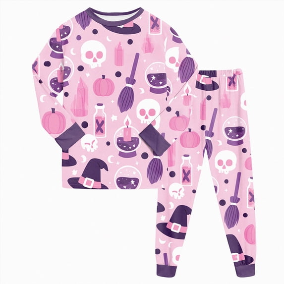 CAICJ98 Halloween Pajamas Toddler Boy Pumpkin Ghost Girl Pajamas Soft Cotton 2 Piece Pjs Set Kids Long Sleeve Sleepwear (3-4 T,Pink)