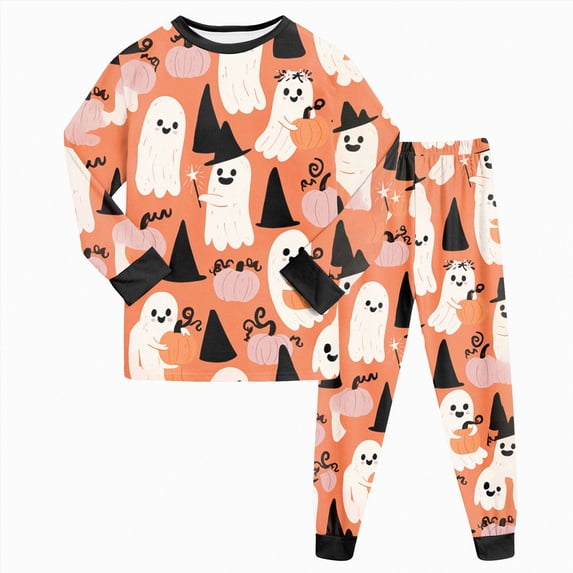 CAICJ98 Halloween Pajamas Toddler Girl Pumpkin Ghost Boy Pajamas Pjs Sets Kids 2 Piece Long Sleeve Soft Cotton Sleepwear (7-8 Years,Orange)