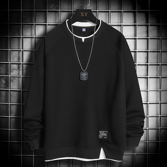 CAICJ98 Hoodies for Boys Mens Regular Fit Sweater Long Sleeve Casual Knitted Pullover Black,XXL