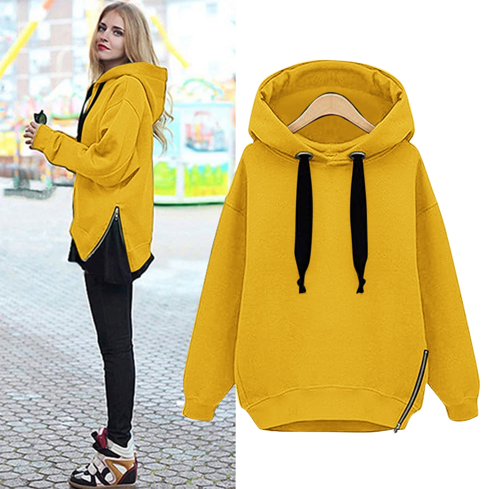 CAICJ98 Hoodies for Women Oversizedu0026nbsp;Sweatshirt Hooded Sweatshirt  Sweater Button Zipper Outerwear Coats with Pockets Yellow,XL - Walmart.com