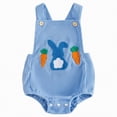 thumbnail image 1 of CAICJ98 Infant Baby Boy Girl Easter Outfit Bunny Embroidery Sleeveless Romper Overalls Newborn Summer Clothes (Blue,3-6 Months), 1 of 6