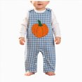 thumbnail image 1 of CAICJ98 Infant Baby Boy Halloween Pumpkin/Ghost Plaid Jumpsuit Sleeveless Gingham Romper One Piece Strap Overalls Smocked Clothes,Size 0-3 Months, 1 of 9