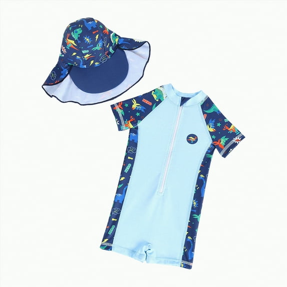 CAICJ98 Infant Baby Boy Rash Guard Swimsuit Short Sleeve Zipper One Piece Bathing Suit Toddler Swimwear Sunsuit (Light Blue,18-24 Months)