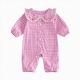 thumbnail image 1 of CAICJ98 Infant Baby Girl Plaid Jumpsuit Long Sleeve Ruffle Peter Pan Collar Gingham Romper Fall One Piece Baby Girl Clothing (Pink,6-9 Months), 1 of 6