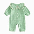 thumbnail image 1 of CAICJ98 Infant Baby Girl Plaid Jumpsuit Long Sleeve Ruffle Peter Pan Collar Gingham Romper Fall One Piece Girl Baby Clothes (Green,9-12 Months), 1 of 6