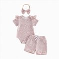 thumbnail image 1 of CAICJ98 Infant Baby Girl Summer Clothes Ruffle Short Sleeve Romper Shorts Set with Headband Newborn 3Pcs Floral Outfits (Red,6-12 Months), 1 of 4