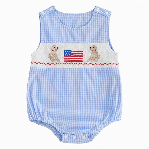 CAICJ98 Infant Baby Romper 4th of July Romper Striped Letter Embroidered Sleeveless Bodysuit Casual Infant Overalls for Boys Girls (Blue,0-3 Months)