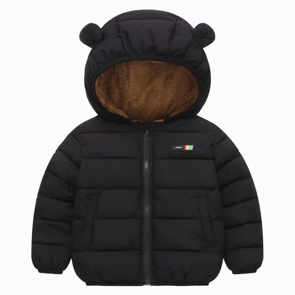 CAICJ98 Infant Baby Winter Coat Cute Bear Ears Hooded Jacket Kids Fleece Jacket Warm Outerwear Windproof Toddler Boys Girl (Black,12-18 Months)