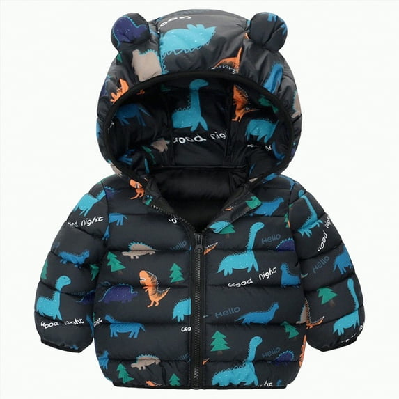 CAICJ98 Infant Boy Girl Puffer Jacket Cute Coats Winter Windproof Hoods Snowsuits Toddler Thick Warm Outerwear Outfits Boys Girls Puffer Coat (Black,3-4 Years)