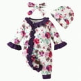 thumbnail image 1 of CAICJ98 Infant Newborn Baby Girl Clothes Onesies for Baby Girl Long Sleeve Jumpsuit Ruffle Romper Baby Fall Winter Outfits with Headband (Purple,3-6 Months), 1 of 7