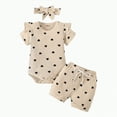 thumbnail image 1 of CAICJ98 Infant Newborn Baby Girl Clothes Rib Frill Outfits Ruffled Short Sleeve Romper Shorts Headband Baby Girl Clothing Set (9-12 Months,Beige), 1 of 4