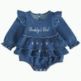thumbnail image 1 of CAICJ98 Infant Newborn Baby Girl Ruffle Long Sleeve Romper Fall Winter Clothes Outfit with Headband Cute Floral Embroidery Jumpsuit (Blue,0-3 Months), 1 of 7