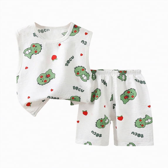 CAICJ98 Infant Toddler Baby Boy Summer Clothes 3 6 12 18 Months 2T 3T 4T 5T Girls Outfits Sleeveless Tank Tops Casual Elastic Shorts Set (Green,5-6 Years)