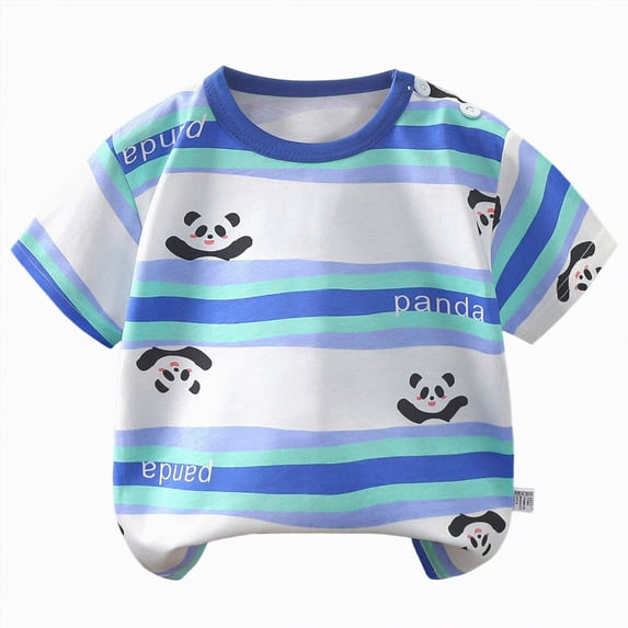 CAICJ98 Infant Toddler Baby Girl Boy Shirts 6 12 18 24 Months 2T 3T 4T 5T Unisex Short Sleeve Graphic Cute Animals Cartoon Print Comfort Crewneck T-Shirts (Blue,6-8 Months)