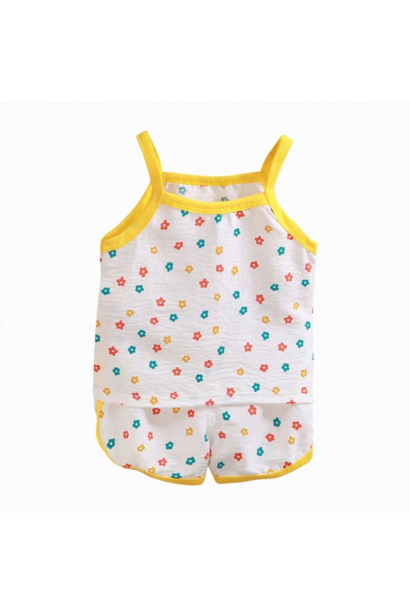 Infant Toddler Baby Girl Summer Clothes 3 6 12 18 Months 2T 3T 4T 5T Girls Outfits Sleeveless Beach Tank Tops + Shorts Set (Light Yellow,12-18 Months)
