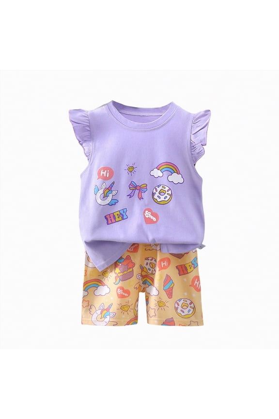 Infant Toddler Baby Girl Summer Clothes 3 6 12 18 Months 2T 3T 4T 5T Girls Outfits Sleeveless Tank Top Shorts Set 2 Pcs (Purple,18-24 Months)