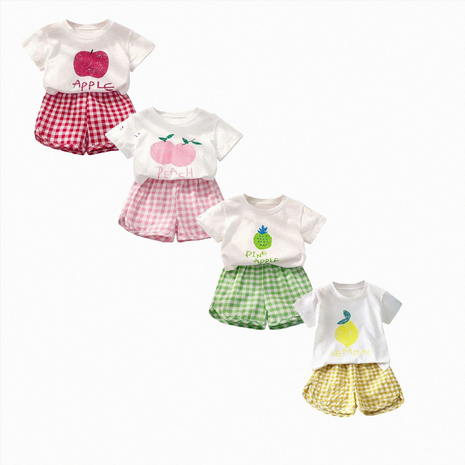 CAICJ98 Infant Toddler Baby Girls Summer Clothes 3 6 12 18 24 Months 2T 3T 4T 5T Girls 8 Piece Outfits Fashion Casual Short Sleeve Round Neck Printed Tshirt Tops and Plaid Shorts Sets,Size 4-5 Years