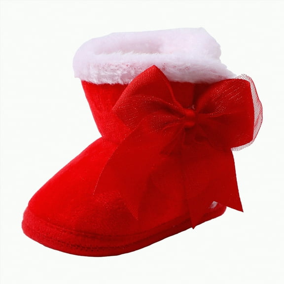 CAICJ98 Infant Unisex Warm Fur Lining Soft Boots Baby Winter Ankle Non-Slip Rubber Texture Sole Baby Winter Shoes Red,4(Infant)