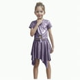 thumbnail image 1 of CAICJ98 Kid Girl Shiny Tie Knot Crop Top and Asymmetrical Skirt Set 2 Piece Texture Ribbed Metallic Disco Rave Cheer Outfit (Purple,6-7 Years), 1 of 4