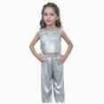 thumbnail image 1 of CAICJ98 Kid Girl Shiny Top and Pants Set 2 Pcs Sleeveless Metallic Disco Crop Top & Pants Set Performance Dancewear (Silver,6-7 Years), 1 of 4