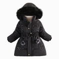 thumbnail image 1 of CAICJ98 Kid Girls Fleece Lining Coat with Belt Cute Pearl Dress Coat Winter Warm Collar Snow Puffer Jacket (Black,7-8 Years), 1 of 5