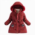 thumbnail image 1 of CAICJ98 Kid Girls Fleece Lining Coat with Belt Cute Pearl Dress Coat Winter Warm Collar Snow Puffer Jacket (Red,4-5 Years), 1 of 5