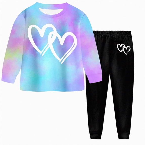 CAICJ98 Kid Toddler Girl Clothes Tie Dye Long Sleeve Sweatshirt Little Girls Fall Pullover Solid Pants Outfits Set