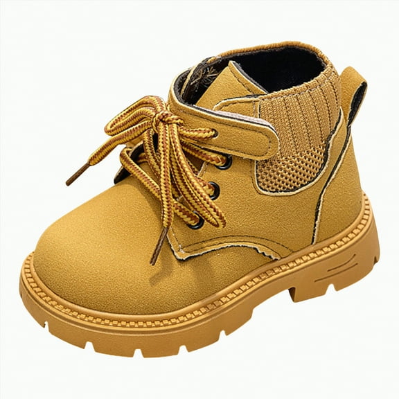 CAICJ98 Kids Ankle Boots Boys Girls Lace-Up Comfort Work Boots Outdoor Combat Boots Toddler Yellow,8(Toddler/Little Kid)
