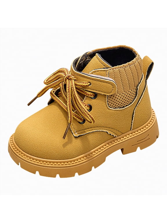 Kids Ankle Boots Boys Girls Lace-Up Comfort Work Boots Outdoor Combat Boots Toddler Yellow,8(Toddler/Little Kid)