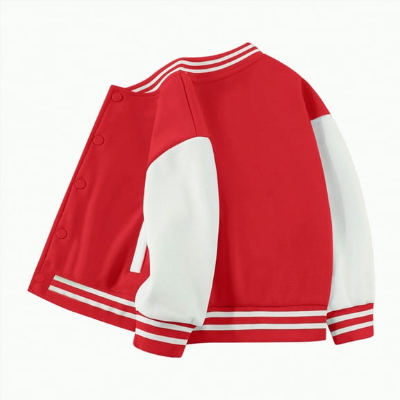 CAICJ98 Kids Baby Baseball Varsity Jacket Boys Girls Bomber Jacket Toddler Long Sleeve Button Down Letterman Jacket Outwear Coat Fall Winter Clothes (Red,4-5 Years)