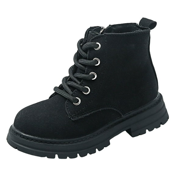CAICJ98 Kids Boots Boys Girls Side Zipper Lace Up Work Boots Combat Toddler Boots Girls Black (Little Kid/Big Kid),13