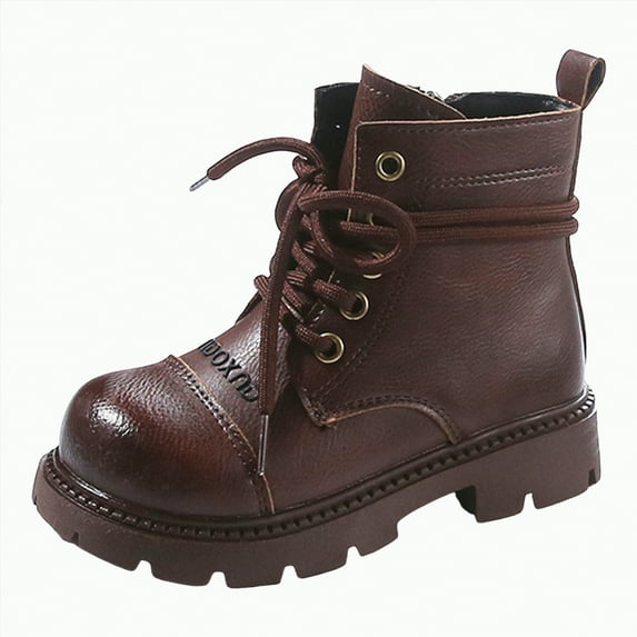 CAICJ98 Kids Boots Girls Lace Up Combat Boot Side Zipper Comfortable Ankle Boots for Toddler Girls Brown,2.5(Toddler/Little Kid/Big Kid)