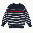 thumbnail image 1 of CAICJ98 Kids Boys Long Sleeve Sweater Knit Crewneck Pullover Striped Sweaters for Boys Fall Winter Clothes Navy,6-7 Years, 1 of 4