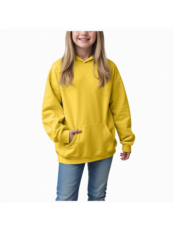 Kids Cotton Hoodies Toddler Fall Pullover Hooded Medium Weight Sweatshirts with Pocket for Boys and Girls (Yellow,5-6 Years)